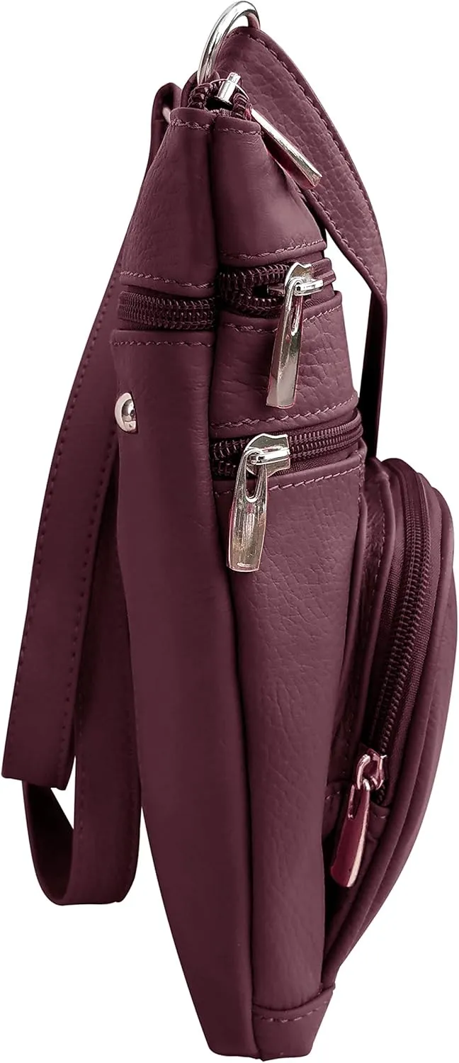 Roma Leathers Genuine X-Large Crossbody Purse, Multi-Pocket, Adjustable Strap, XL