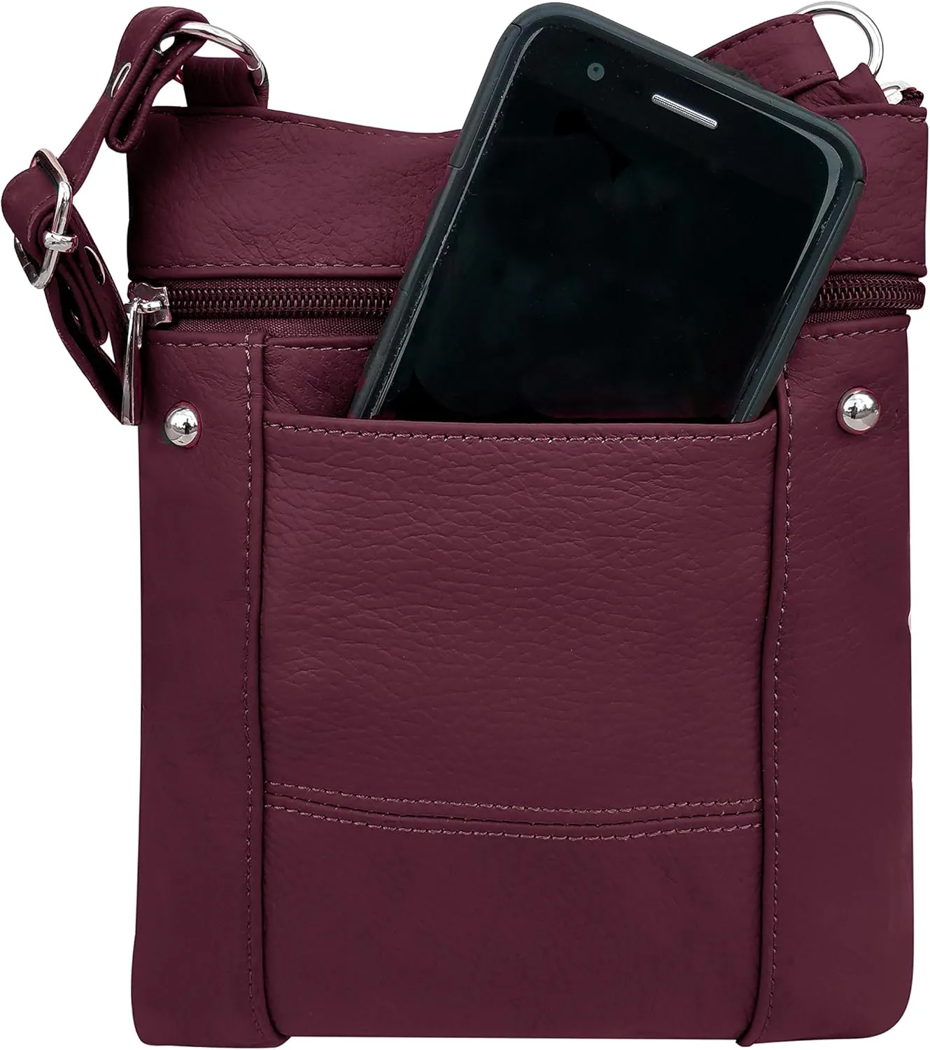 Roma Leathers Genuine X-Large Crossbody Purse, Multi-Pocket, Adjustable Strap, XL