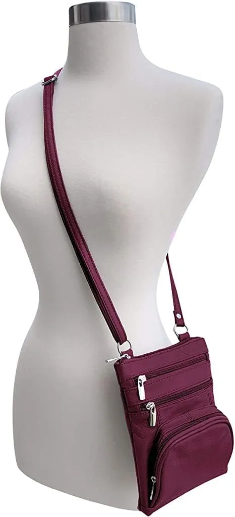 Roma Leathers Genuine X-Large Crossbody Purse, Multi-Pocket, Adjustable Strap, XL