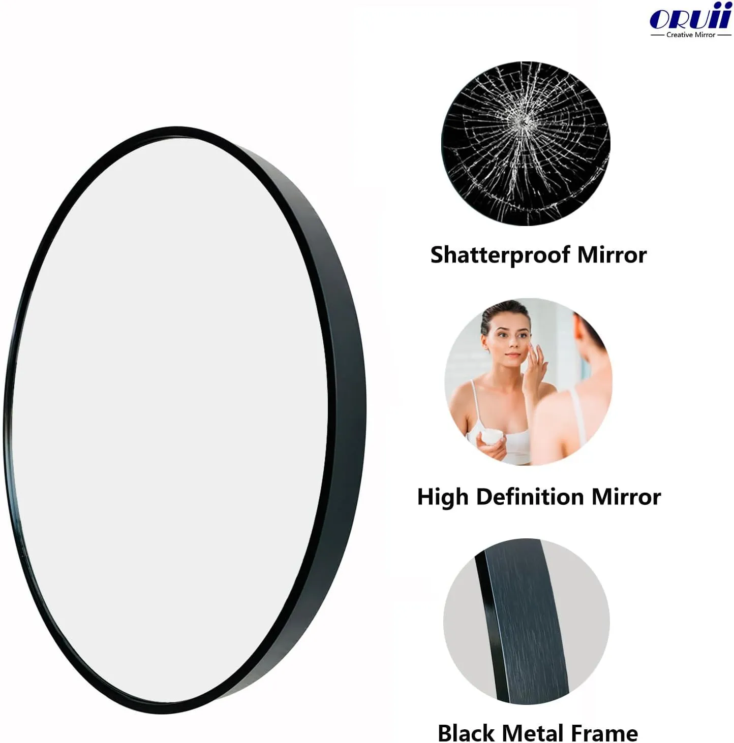 Round Mirror, Black Round Mirror 24 inch, Circle Wall Mirrors Metal Frame, Circular Mirrors for Wall, Living Room, Bathroom, Vanity, Entryway, Hallway.