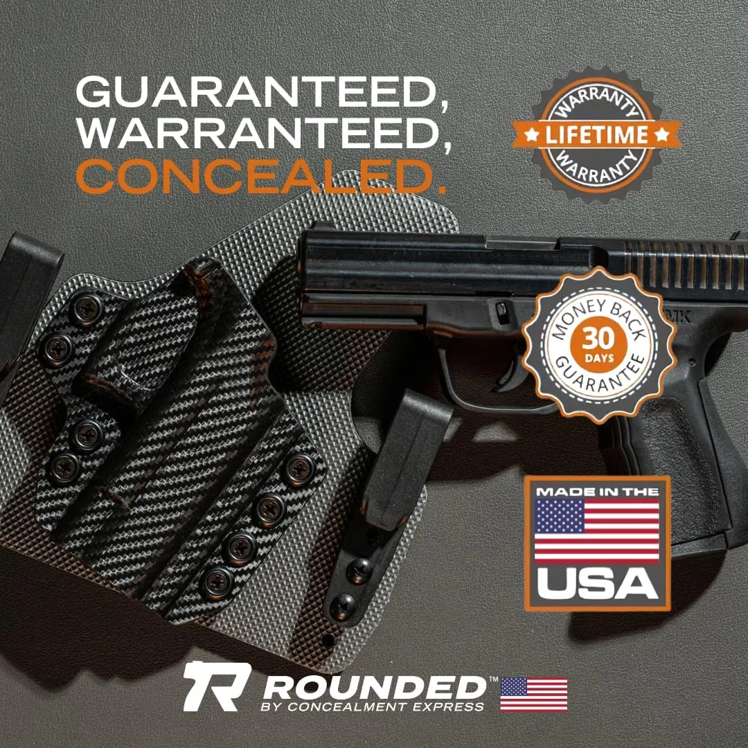 Rounded Athletic Wear Holster - Beltless IWB, Inside Waistband Concealed Carry, American Made, Concealment Express, Black Kydex, Optics Ready, Fits: