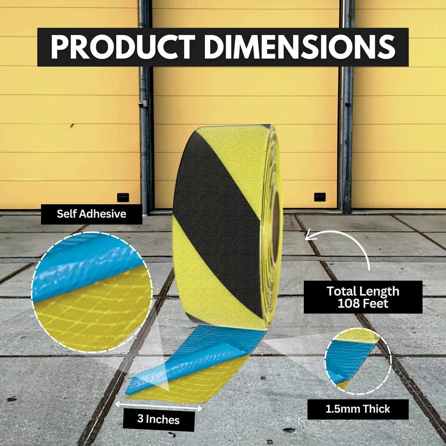 RPT-750 Hazard Safety Warning Stripe Tape - Durable Outdoor Heavy Duty Rubber Base, Reflective Slip Resistant BASt Certified for Pavement Marking, Hazardous Areas (Yellow & Black, 3" X 36')