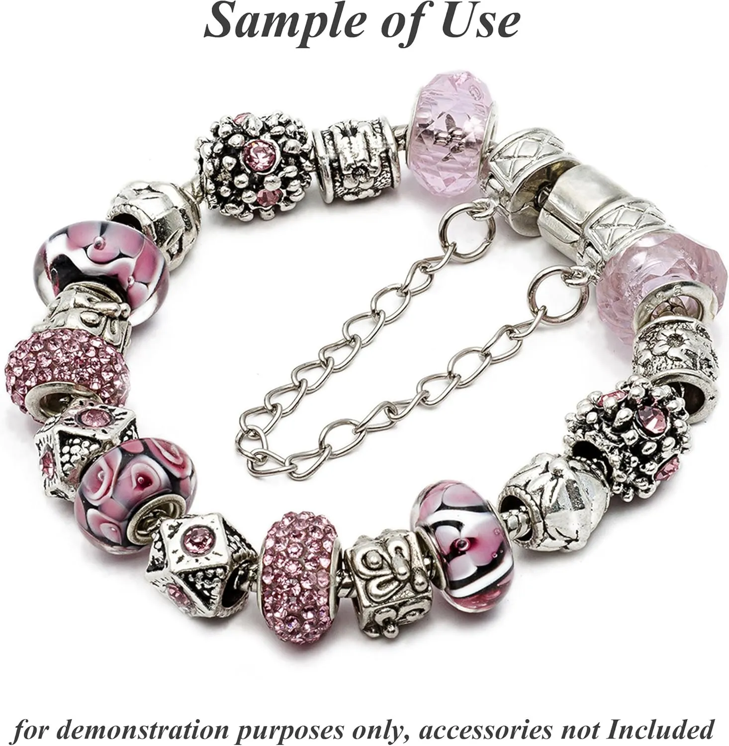 RUBYCA Big Hole Large Crystal Slide Charm Beads fit European Charm Bracelet (20pcs, Pink, 15mm)