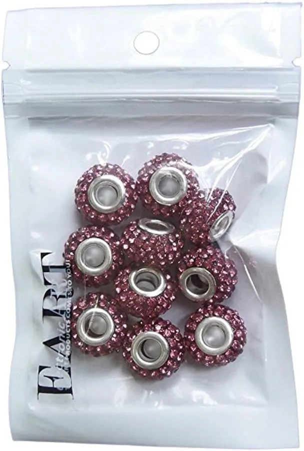 RUBYCA Big Hole Large Crystal Slide Charm Beads fit European Charm Bracelet (20pcs, Pink, 15mm)