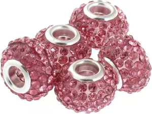 RUBYCA Big Hole Large Crystal Slide Charm Beads fit European Charm Bracelet (20pcs, Pink, 15mm)