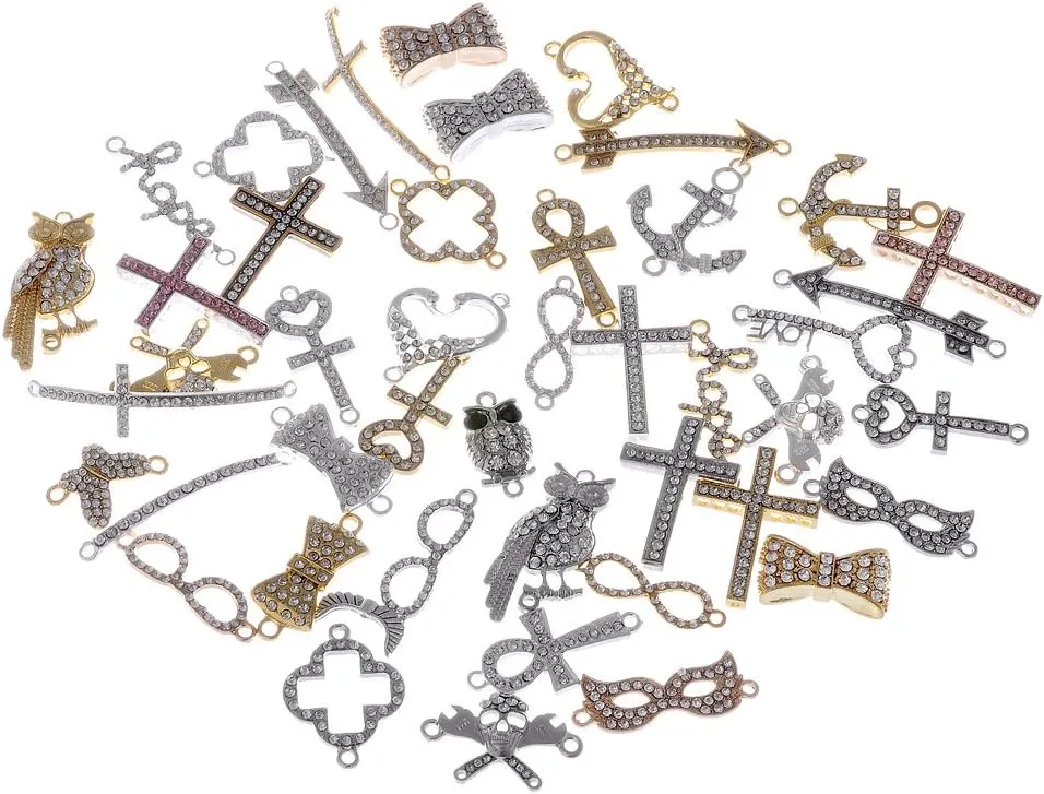 RUBYCA Mix Assortment 25pcs Lot Metal Sideways Crystal Bracelet Connector Bead DIY Jewelry Shamballa