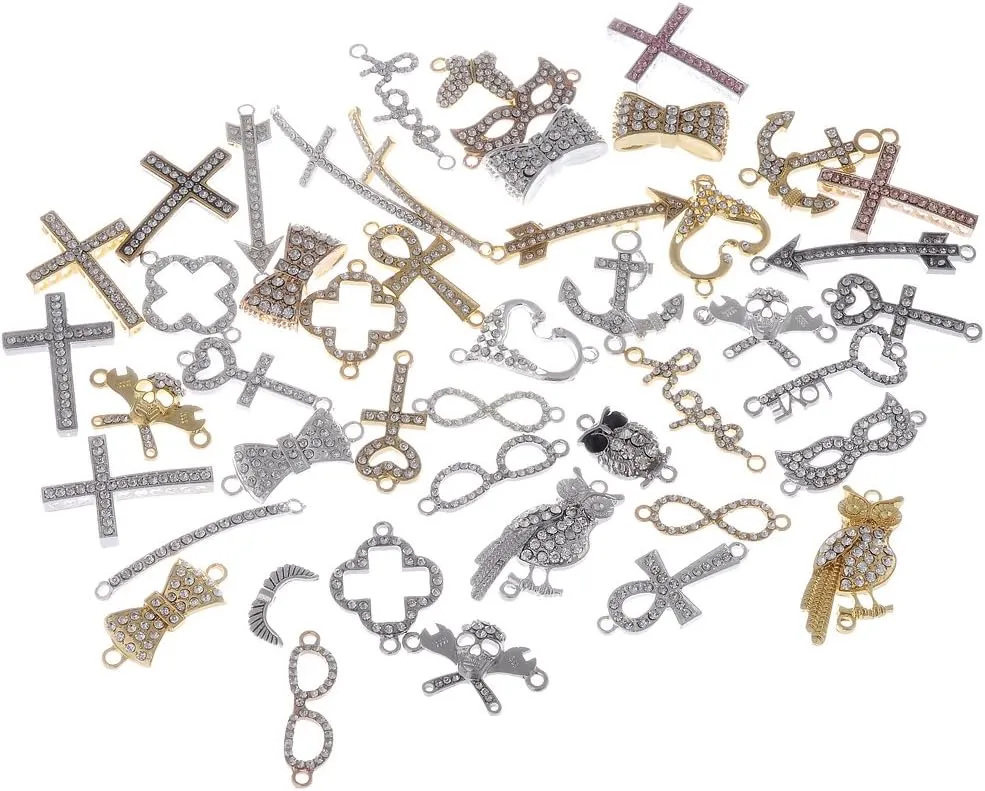 RUBYCA Mix Assortment 25pcs Lot Metal Sideways Crystal Bracelet Connector Bead DIY Jewelry Shamballa
