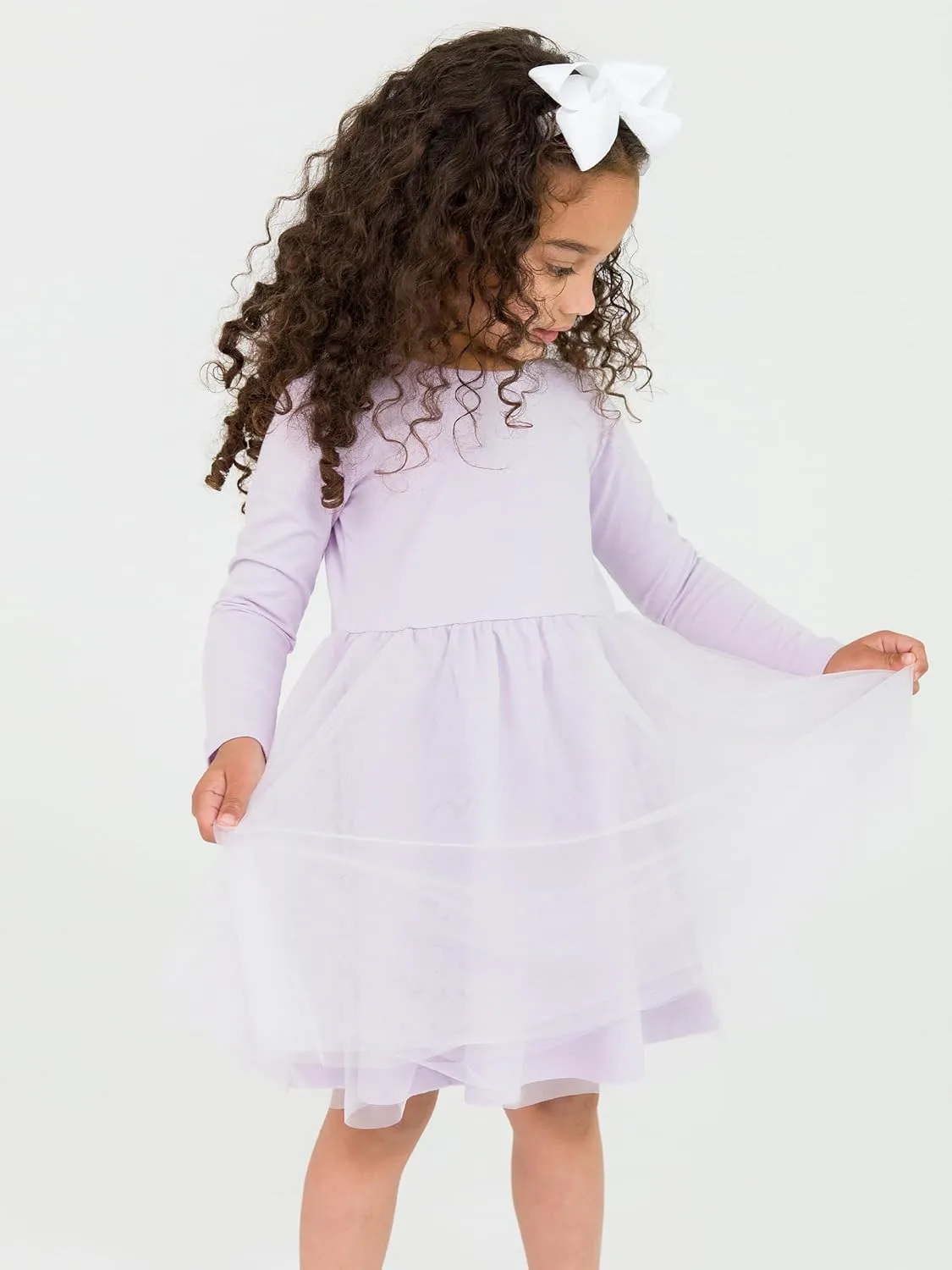 RuffleButts Baby/Toddler Girls Long Sleeve Tulle Twirl Dress
