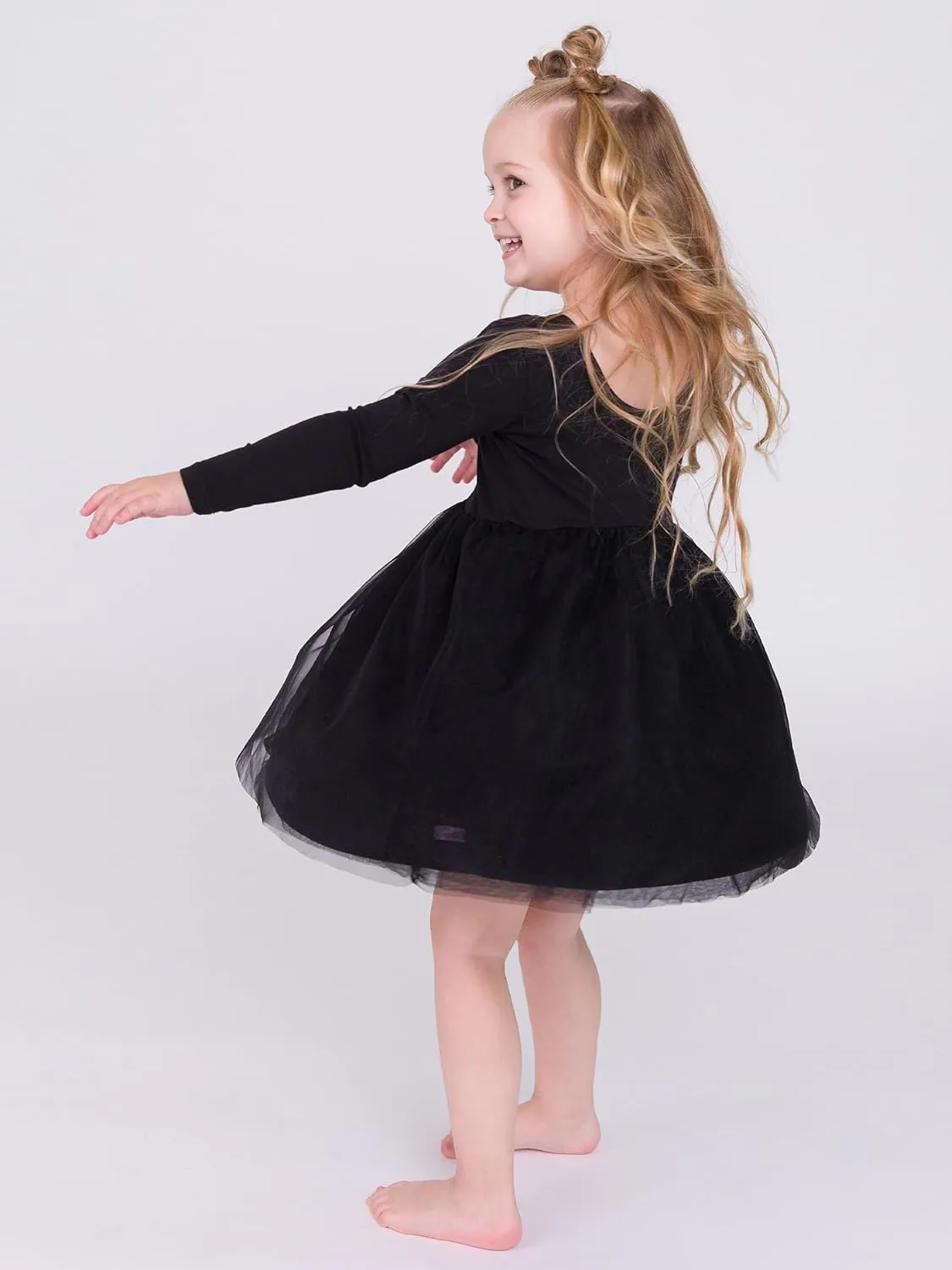 RuffleButts Baby/Toddler Girls Long Sleeve Tulle Twirl Dress