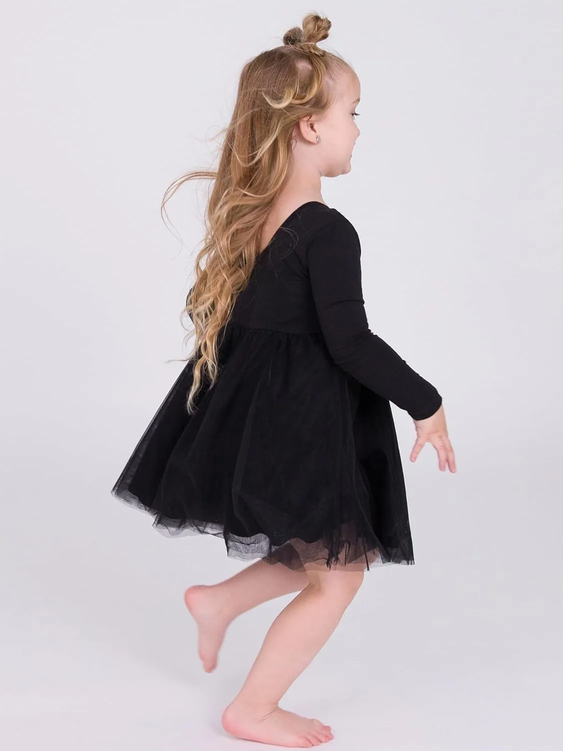 RuffleButts Baby/Toddler Girls Long Sleeve Tulle Twirl Dress