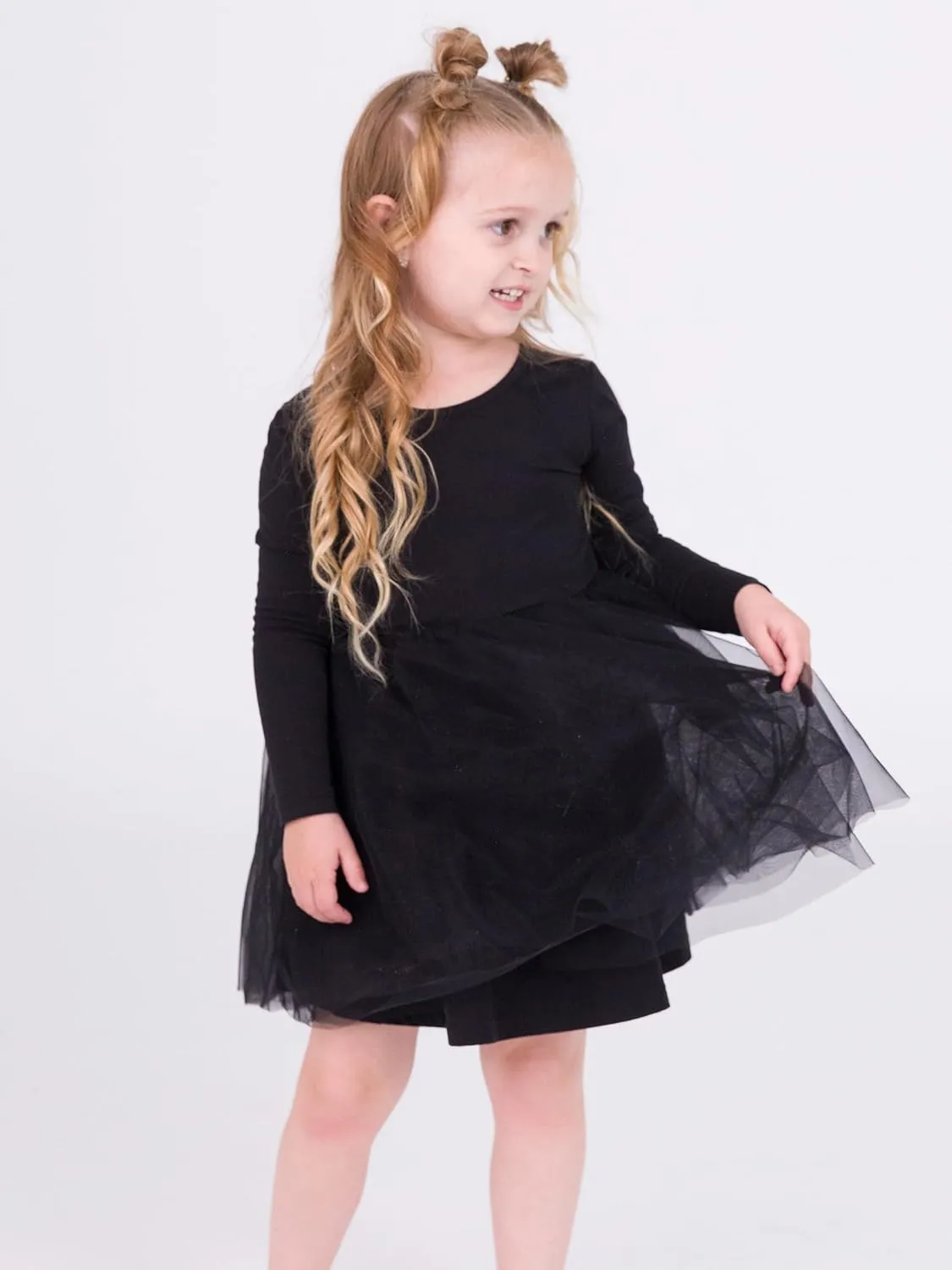 RuffleButts Baby/Toddler Girls Long Sleeve Tulle Twirl Dress