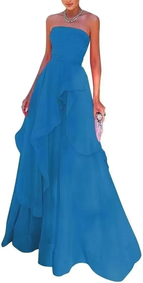 Ruffles Tulle Prom Dress Strapless Formal Evening Party Dresses 2025 Long Ball Gown A-Line Corset Tube Prom Gowns