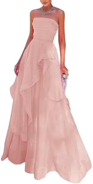 Ruffles Tulle Prom Dress Strapless Formal Evening Party Dresses 2025 Long Ball Gown A-Line Corset Tube Prom Gowns