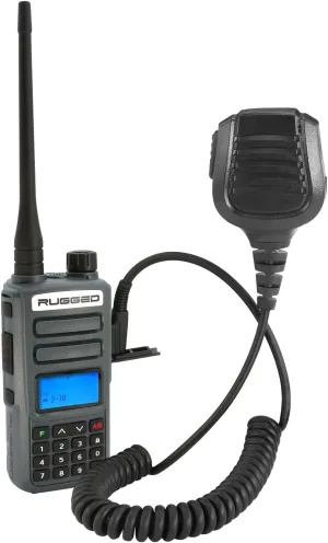 Rugged Radios Bundle GMRS Two Way Handheld Radio Walkie Talkie for Hiking Camping Overlanding Off Road – Features Grey Long Range Weather Channels and Rechargeable Battery