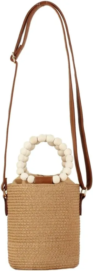 Rungion Womens Straw Bucket Purse Small Woven Crossbody Bag Summer Beach Shoulder Bags Casual Handbags with Drawstring