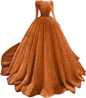 RYANTH Beaded Sequin Wedding Dress for Bride Sparkly Long Sleeves Bridal Ball Gown Luxury Wedding Dresses RDX-W29