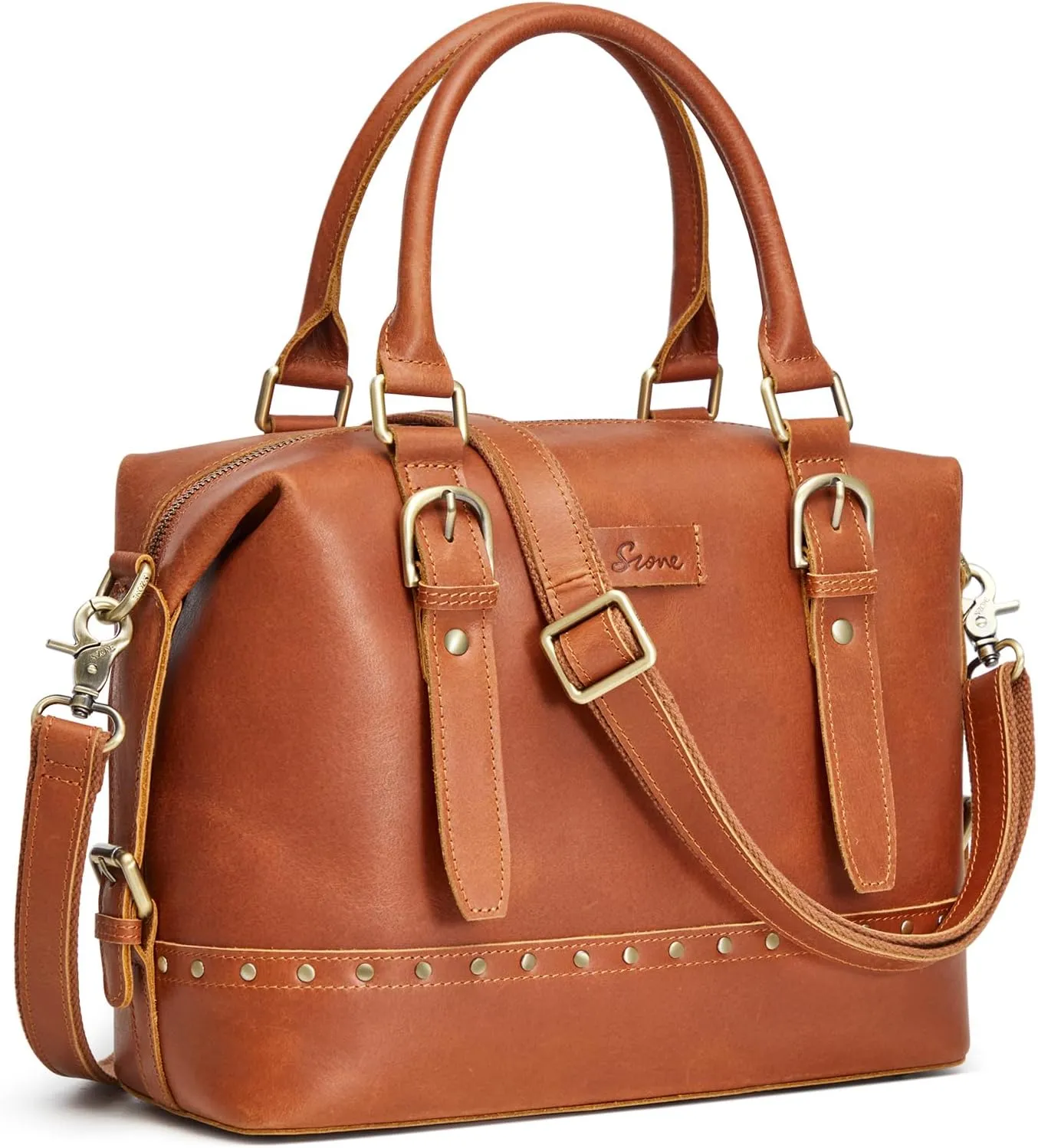 S-ZONE Top Grain Leather Crossbody Bag for Women Doctor Bag Shoulder Purses Satchel Purse