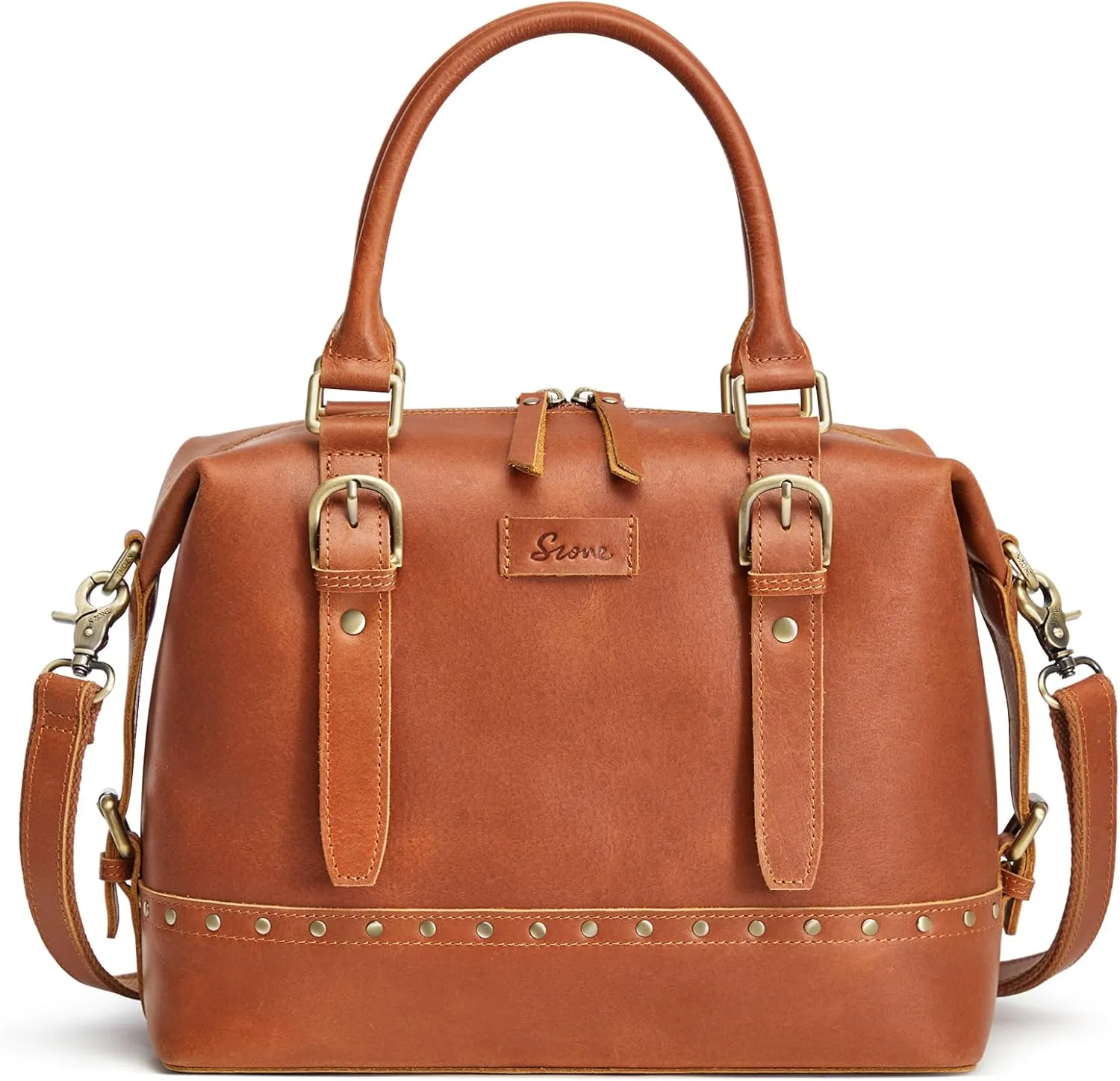 S-ZONE Top Grain Leather Crossbody Bag for Women Doctor Bag Shoulder Purses Satchel Purse