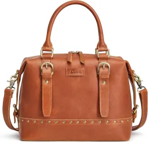 S-ZONE Top Grain Leather Crossbody Bag for Women Doctor Bag Shoulder Purses Satchel Purse