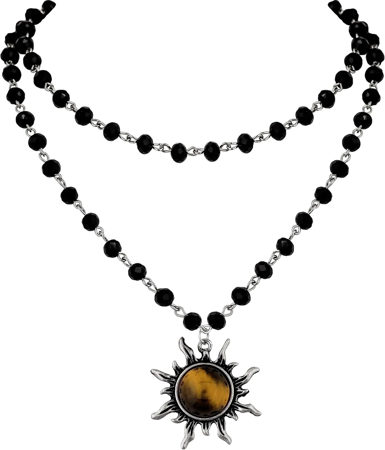 Sacina Gothic Emo Grunge Sun Choker, Black Bead Choker Necklace, Black Jewelry, Gothic Goth Necklace, Halloween Christmas Jewelry Gift for Women