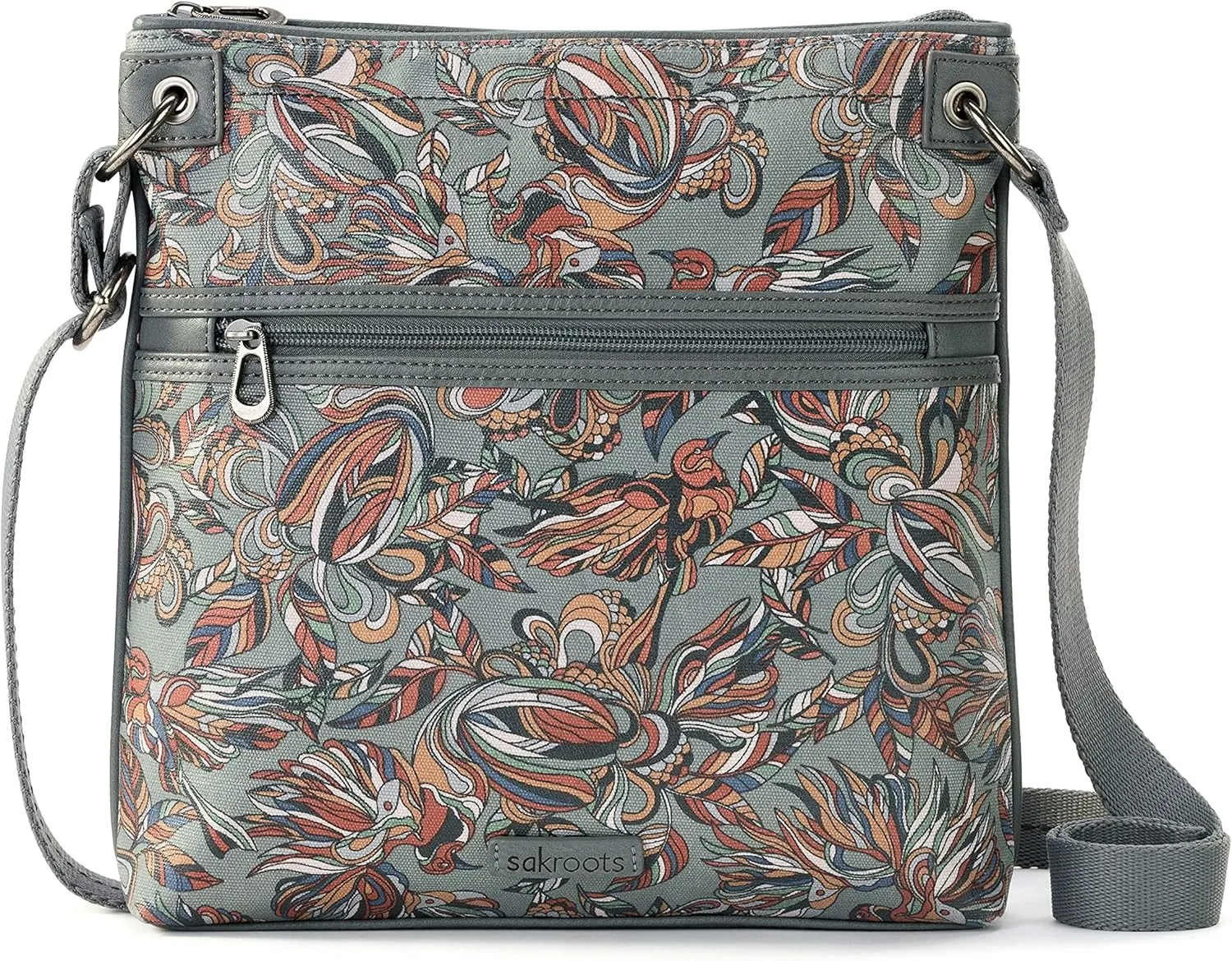 Sakroots Flat Cross Body, Grey Treehouse