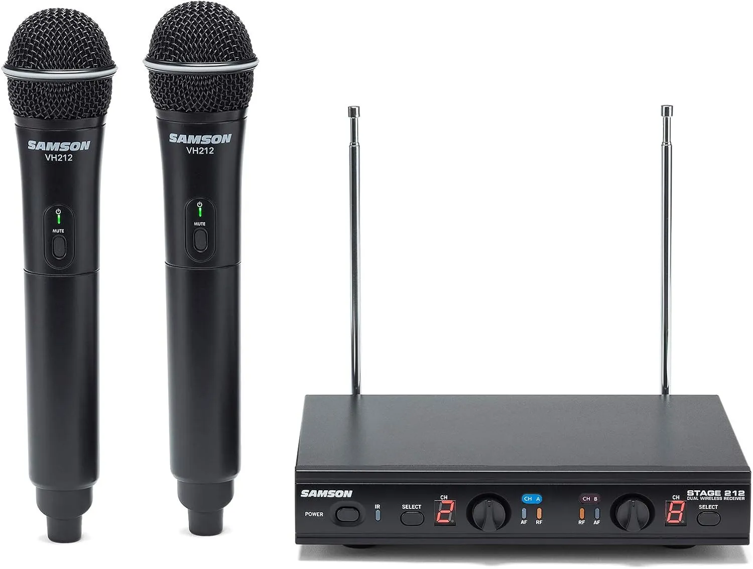 Samson Stage 212 Dual Vocal VHF Frequency Agile Wireless System (2) Q6 Dynamic Mics
