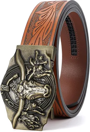 SANSTHS Ratchet Cowboy Belt, Western Ratchet Belts for Men Ratchet Western Belt with Automatic Cowboy Buckle