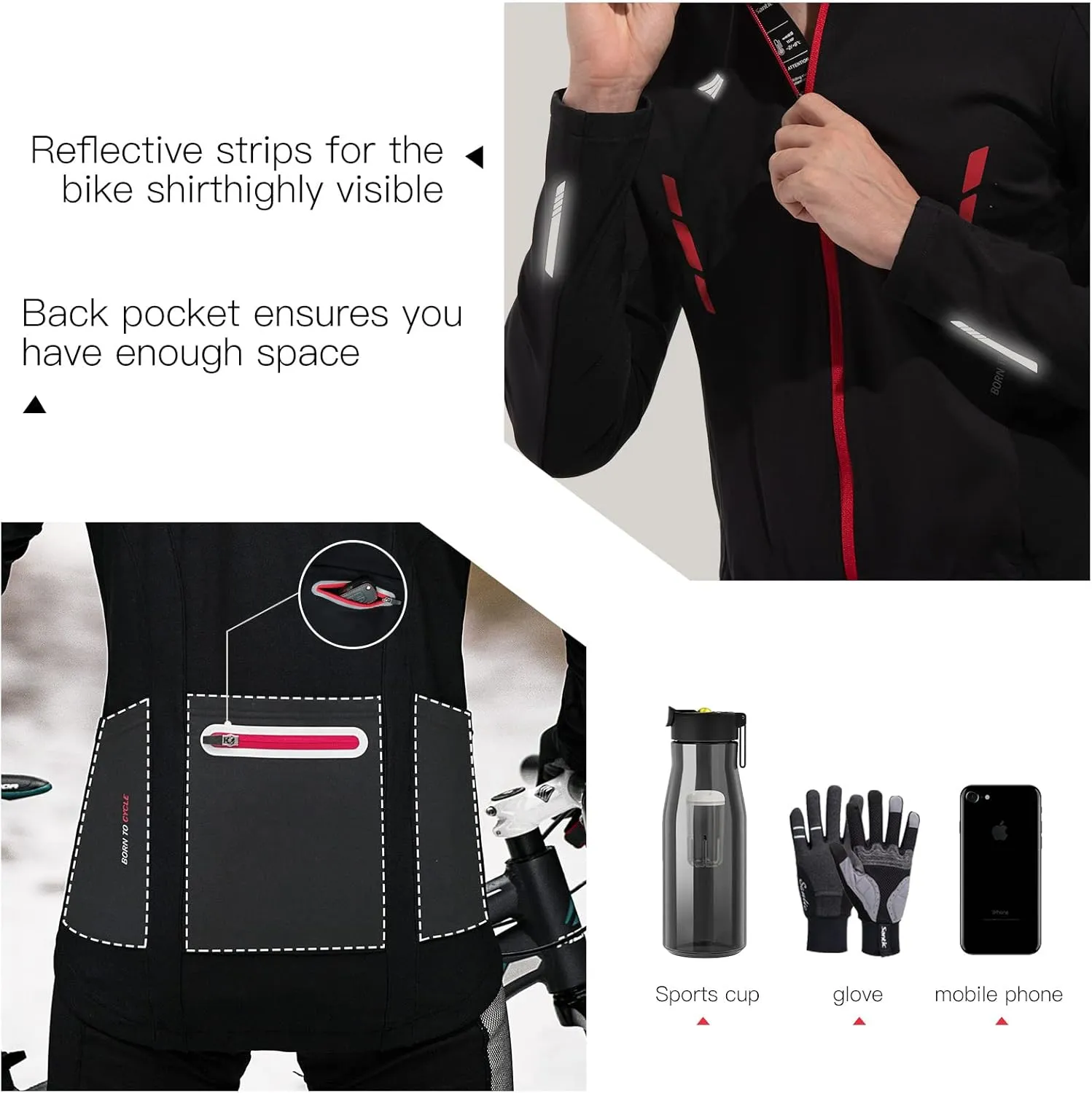 Santic Men's Cycling Bike Winter Jackets Windproof Fleece Thermal Warm UP Running Bike Bicycle Jacket Breathable Windbreaker