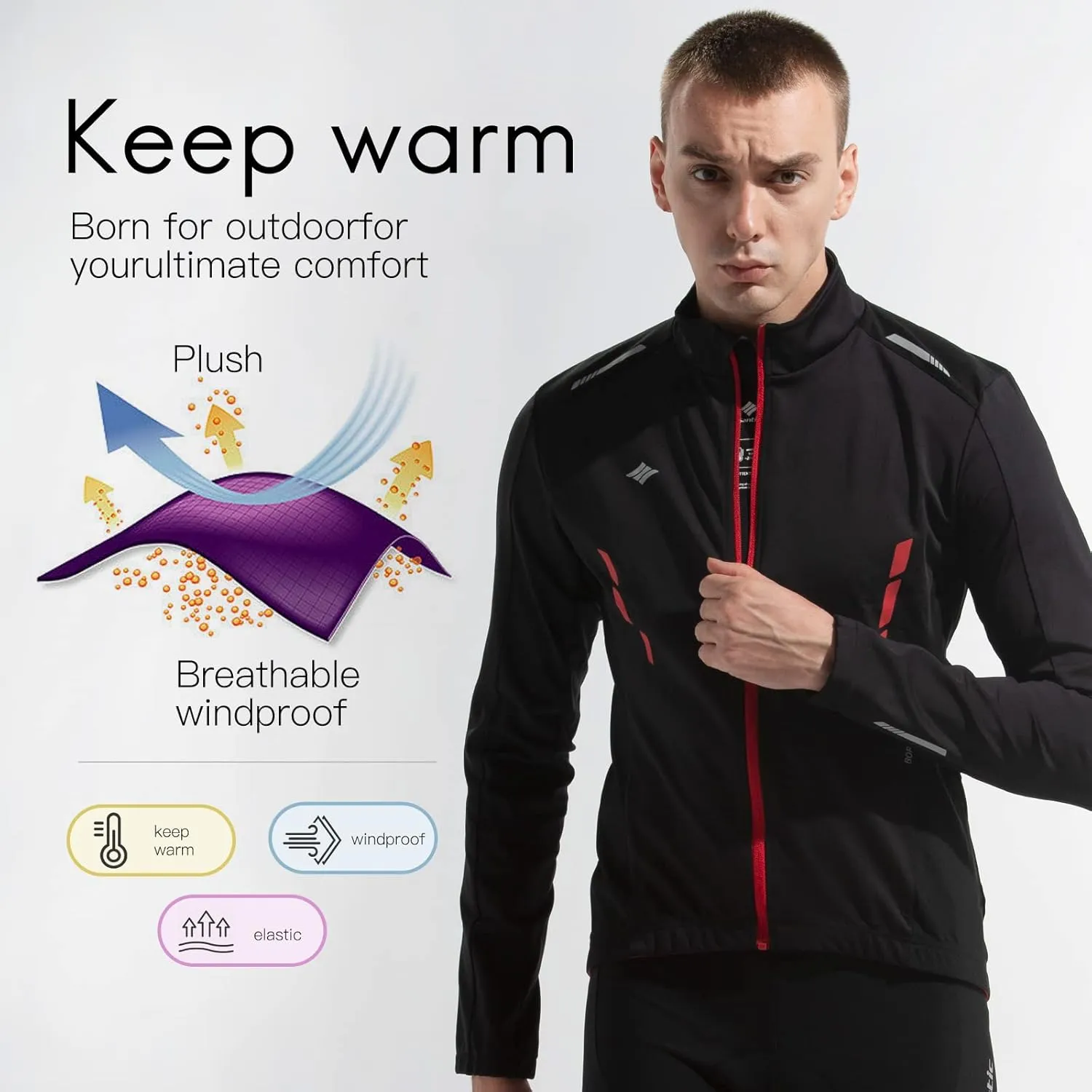 Santic Men's Cycling Bike Winter Jackets Windproof Fleece Thermal Warm UP Running Bike Bicycle Jacket Breathable Windbreaker