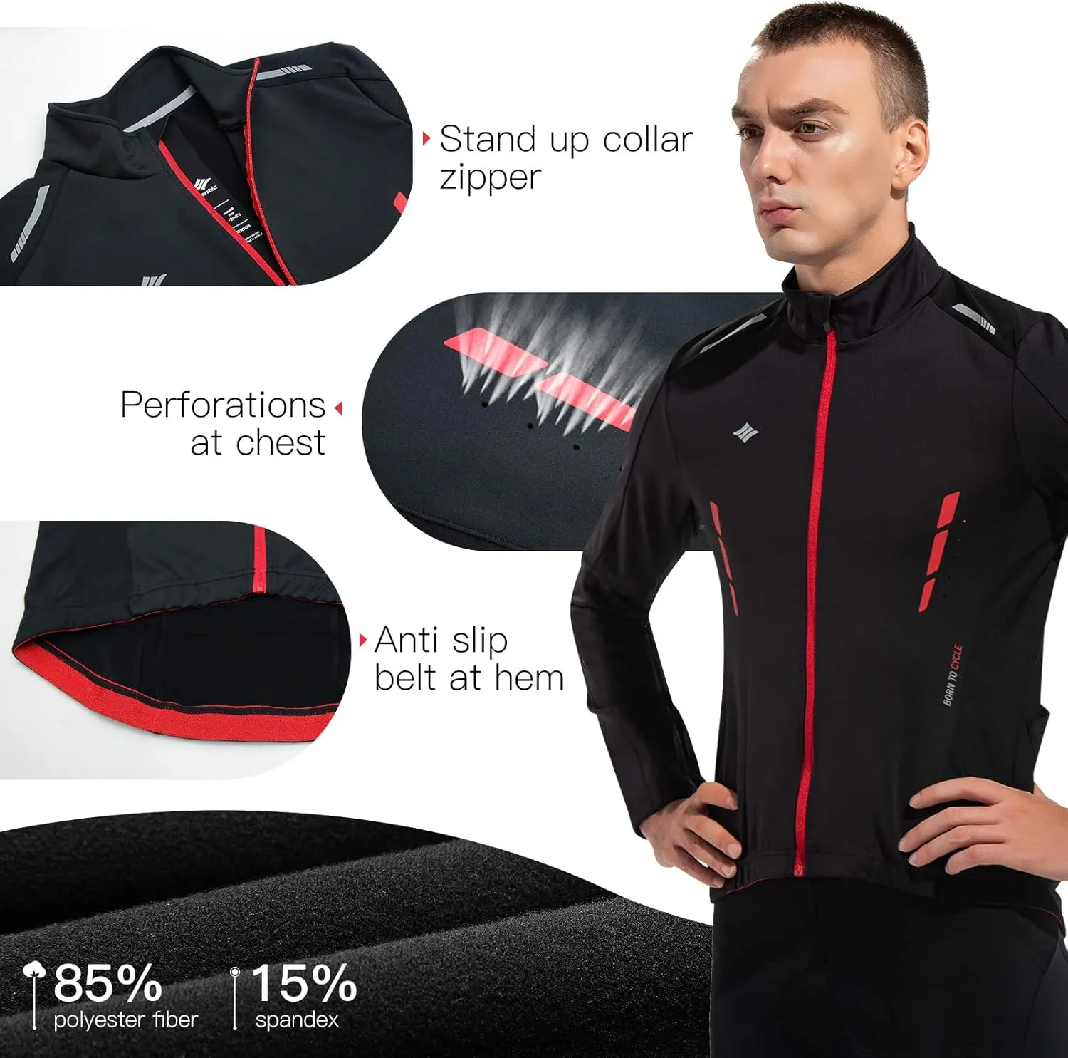 Santic Men's Cycling Bike Winter Jackets Windproof Fleece Thermal Warm UP Running Bike Bicycle Jacket Breathable Windbreaker