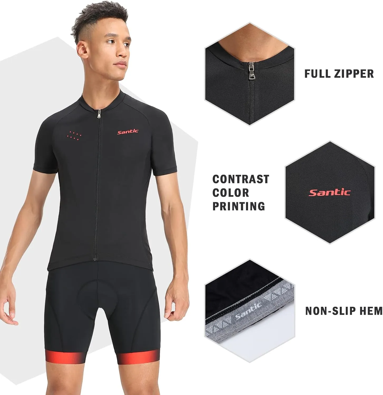 Santic Men’s Cycling Jersey Short Sleeve Bike Shirts for Men Bicycle Jacket with Pockets Breathable & Quick Dry Yorkson