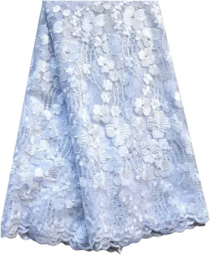 SanVera17 Manual Beading Glitter Stone African Lace Net Fabrics Nigerian Fabric Embroidered for Party Wedding 5 Yards