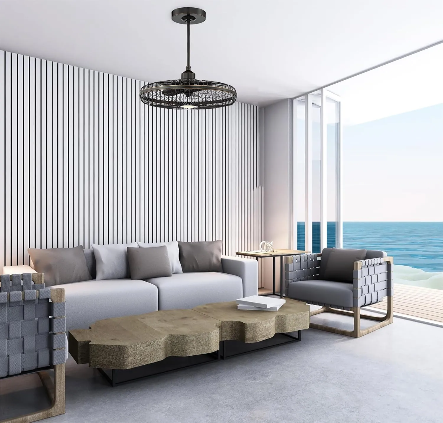 Savoy House 29-FD-122-44 Wetherby Mid-Century Modern Industrial Caged Fandelier Ceiling Fan with Remote, Integrated LED 1-Light 12.5 Watt, 16" H x 26" W, Classic Bronze