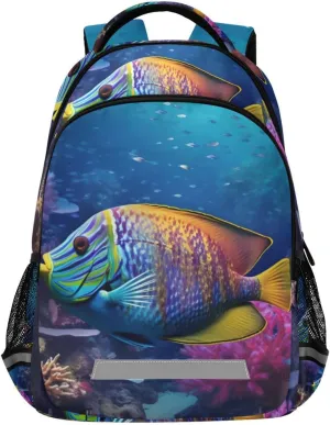 Seabed Colorful Fish Kid's Backpack for Boys Girls, Student Schoolbag Book Bag for Travel Hiking with Padded Strap & Back Panel Large Capacity 11.6×4.9×16.7 Inch