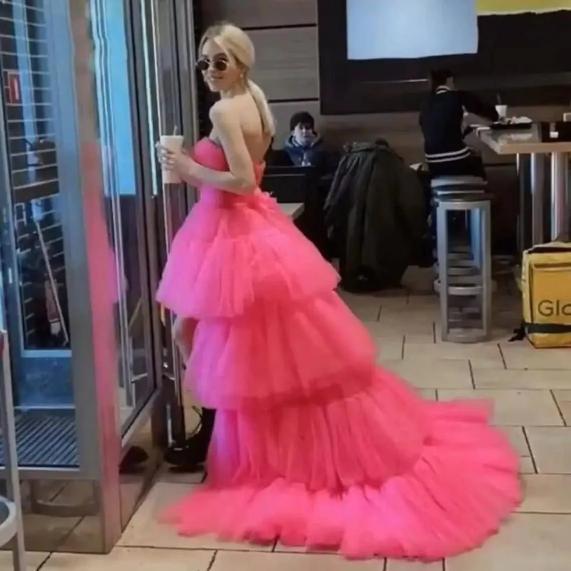 Sevintage High Low Tulle Prom Dress for Women Long Strapless Layered Formal Party Dresses with Train
