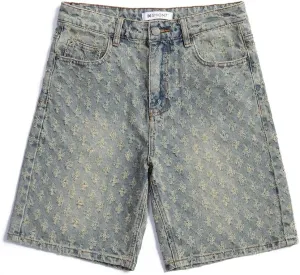 SHION7 Men's Denim Shorts, Relaxed Fit Knee Length Short Pants for Men, Ripped Baggy Half Pant, Streetwear Oversized Shorts