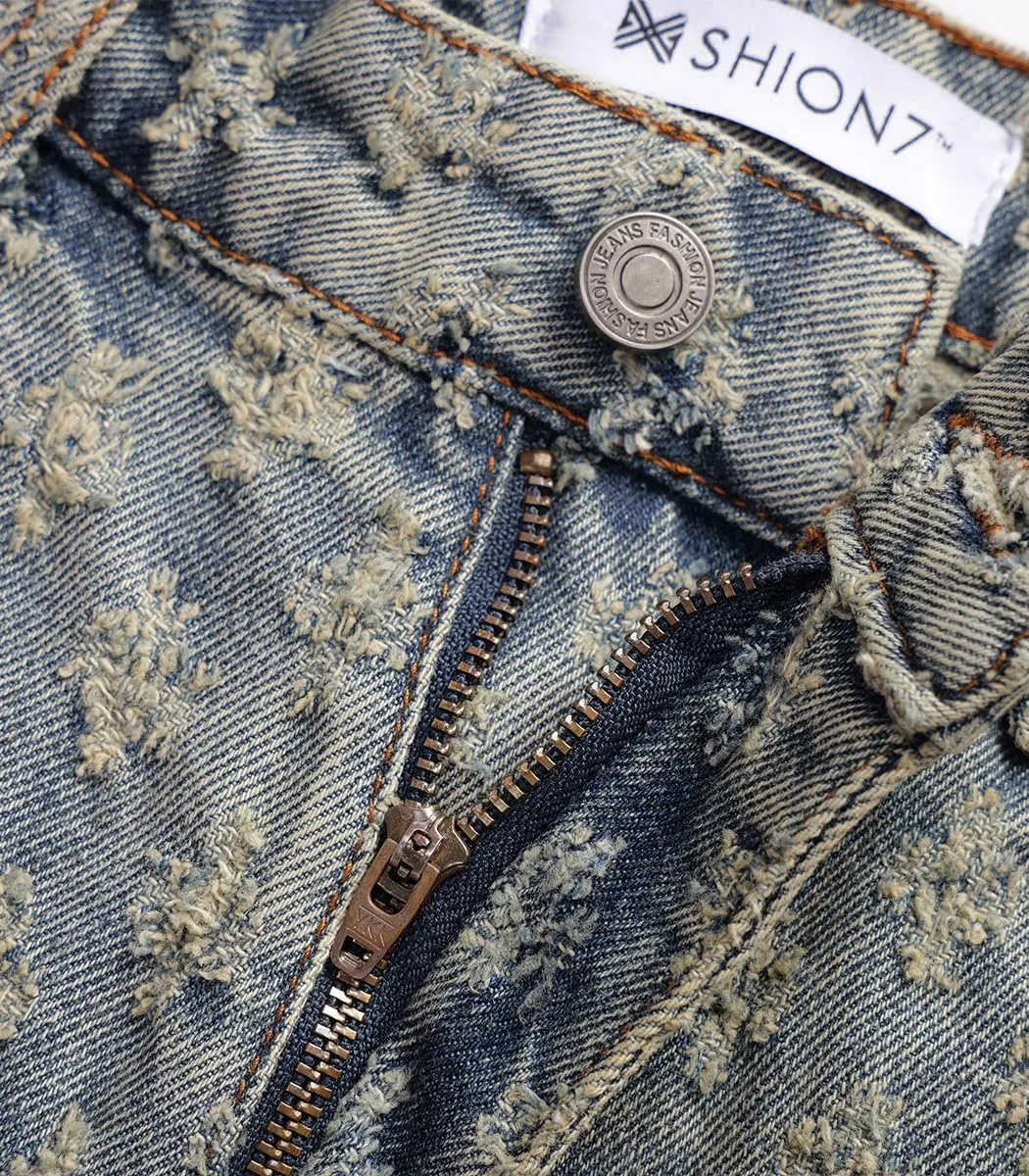 SHION7 Men's Denim Shorts, Relaxed Fit Knee Length Short Pants for Men, Ripped Baggy Half Pant, Streetwear Oversized Shorts