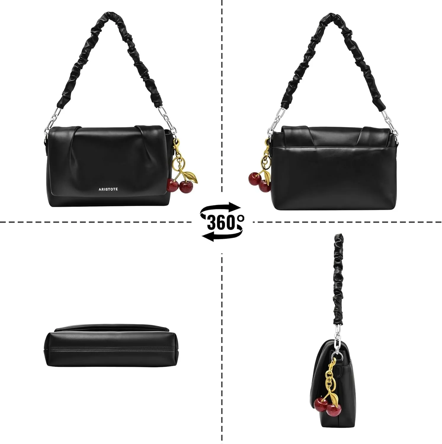 Shoulder Bags Purses for Women, Hobo Tote Bag Crossbody Wallet with 2 Removable Strap 1 Cherry