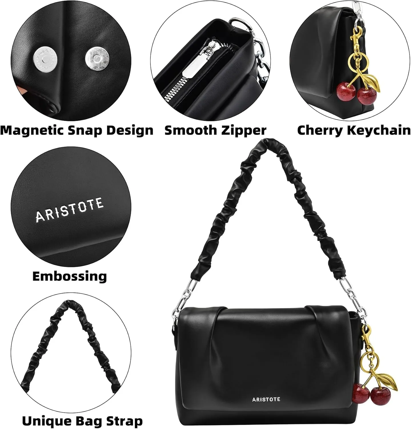 Shoulder Bags Purses for Women, Hobo Tote Bag Crossbody Wallet with 2 Removable Strap 1 Cherry