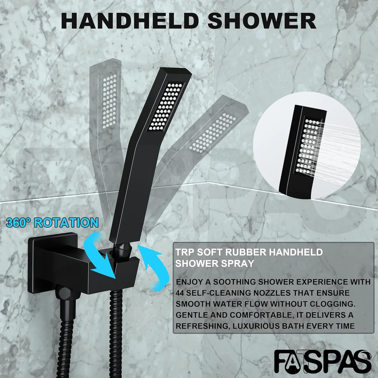 Shower System with Tub Spout, Wall Mounted Shower Faucet Set for Bathroom with 10 Inch Rain Shower Head and Handheld Shower Head Set, Matte Black