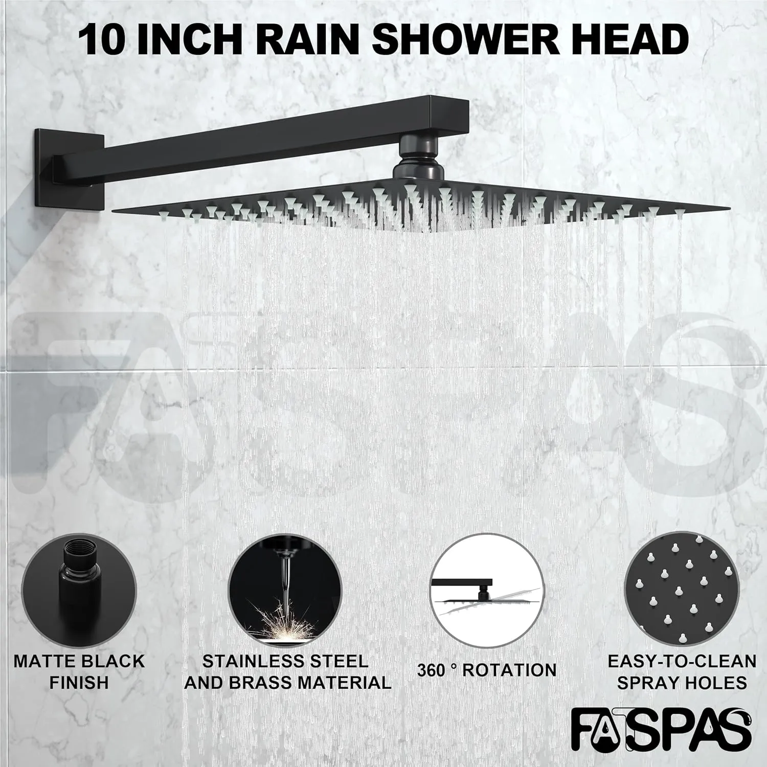 Shower System with Tub Spout, Wall Mounted Shower Faucet Set for Bathroom with 10 Inch Rain Shower Head and Handheld Shower Head Set, Matte Black