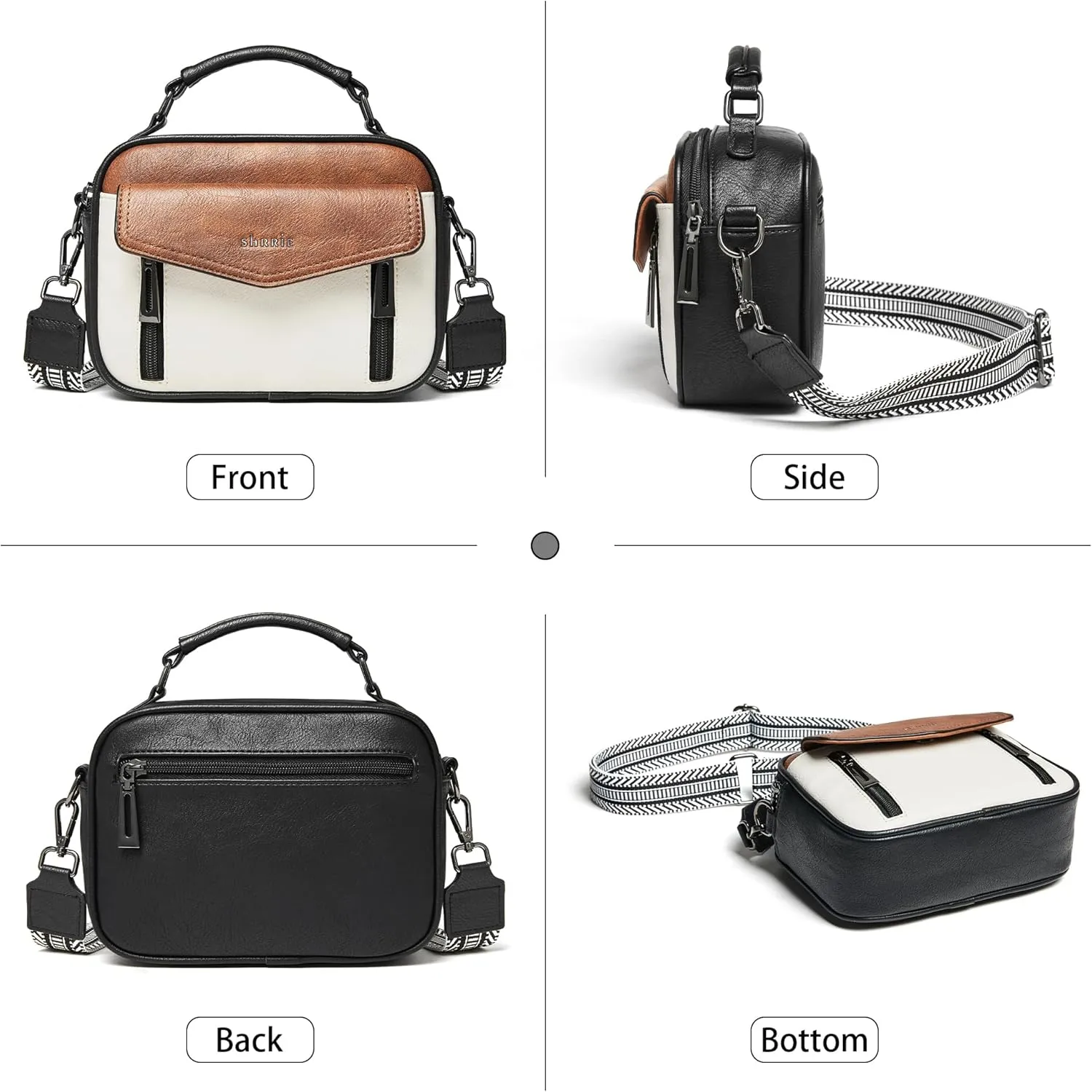 Shrrie Quilted Crossbody Bags for Women - Vegan Leather Crossbody Purses Triple Pocket Small Purses for Women Wide Strap