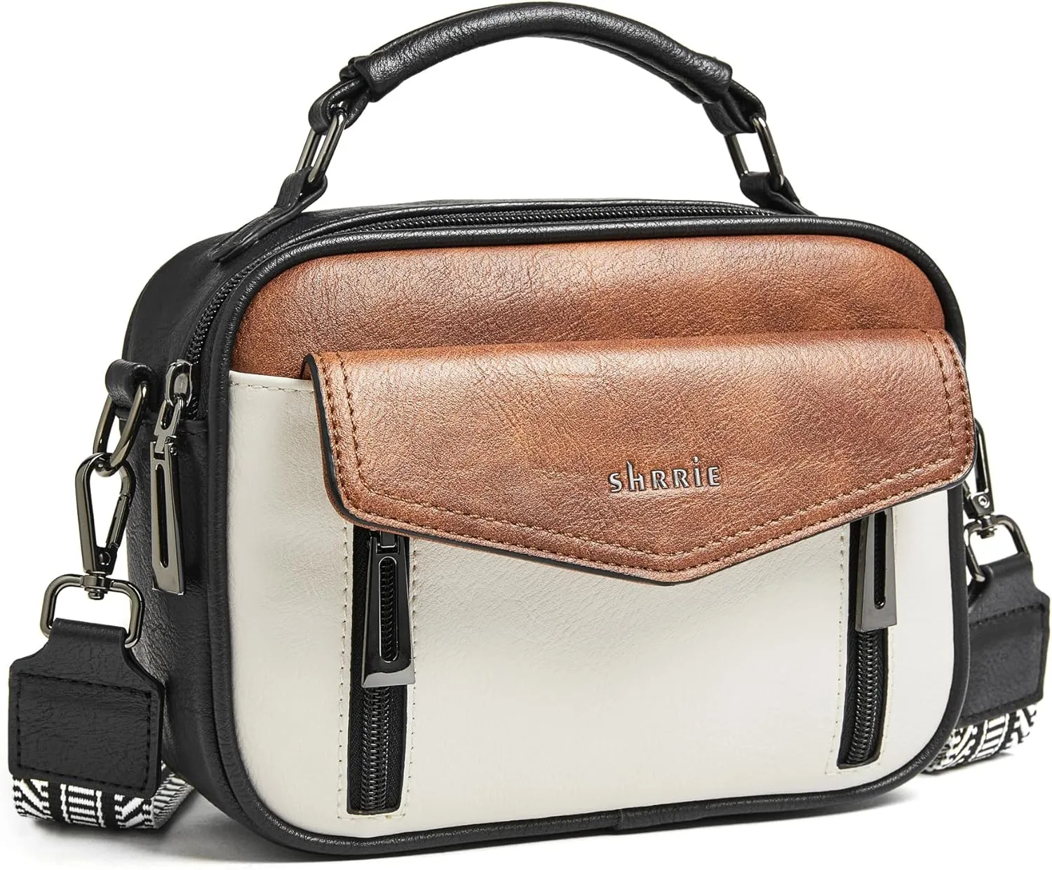 Shrrie Quilted Crossbody Bags for Women - Vegan Leather Crossbody Purses Triple Pocket Small Purses for Women Wide Strap