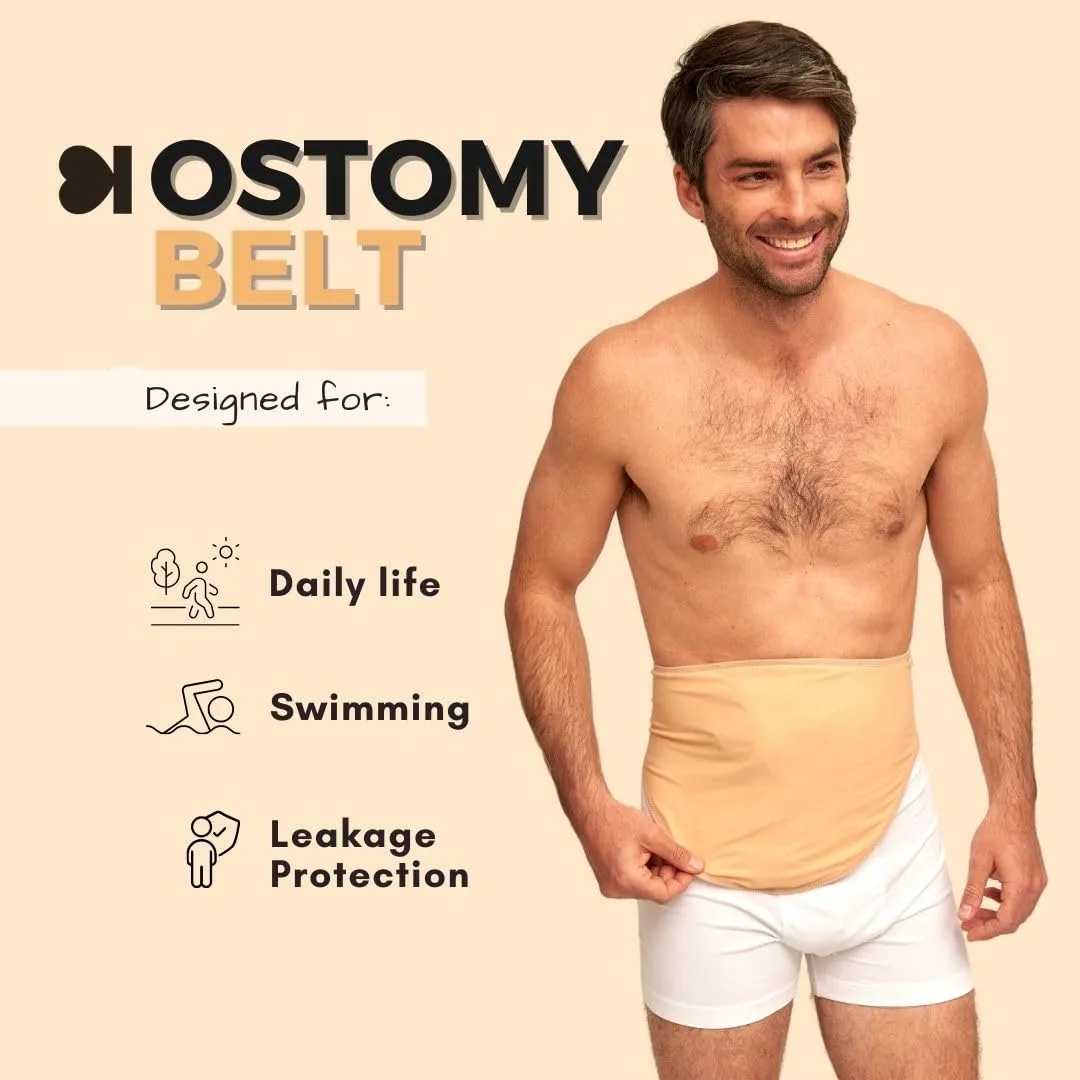 SIIL Ostomy Belt for Men | Colostomy & Ileostomy Bag Covers for Sports & Swimming | Stealth Stoma Belt with Zipper | Discreet Ostomy Wrap Abdomen Support | Made in Europe (Beige, L)