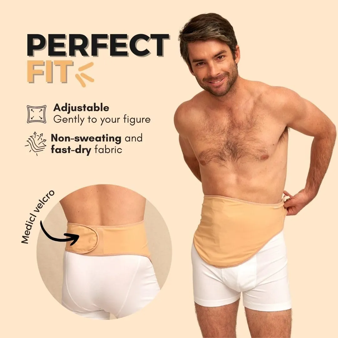 SIIL Ostomy Belt for Men | Colostomy & Ileostomy Bag Covers for Sports & Swimming | Stealth Stoma Belt with Zipper | Discreet Ostomy Wrap Abdomen Support | Made in Europe (Beige, L)