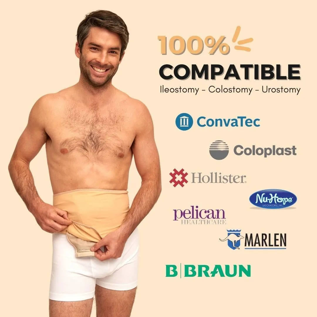 SIIL Ostomy Belt for Men | Colostomy & Ileostomy Bag Covers for Sports & Swimming | Stealth Stoma Belt with Zipper | Discreet Ostomy Wrap Abdomen Support | Made in Europe (Beige, L)
