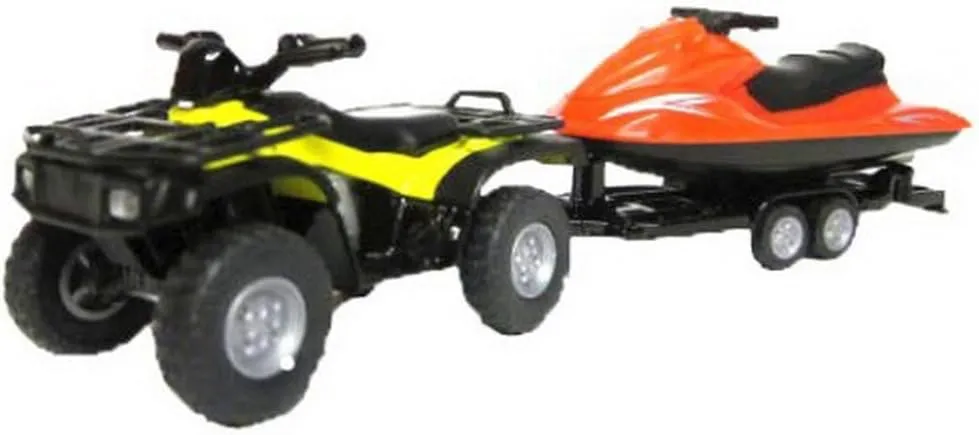 Siku 2314, Quad with Trailer and Jet-Ski, 1:50, Metal/Plastic, Yellow/Red, Detachable Trailer, Floating Jet-ski