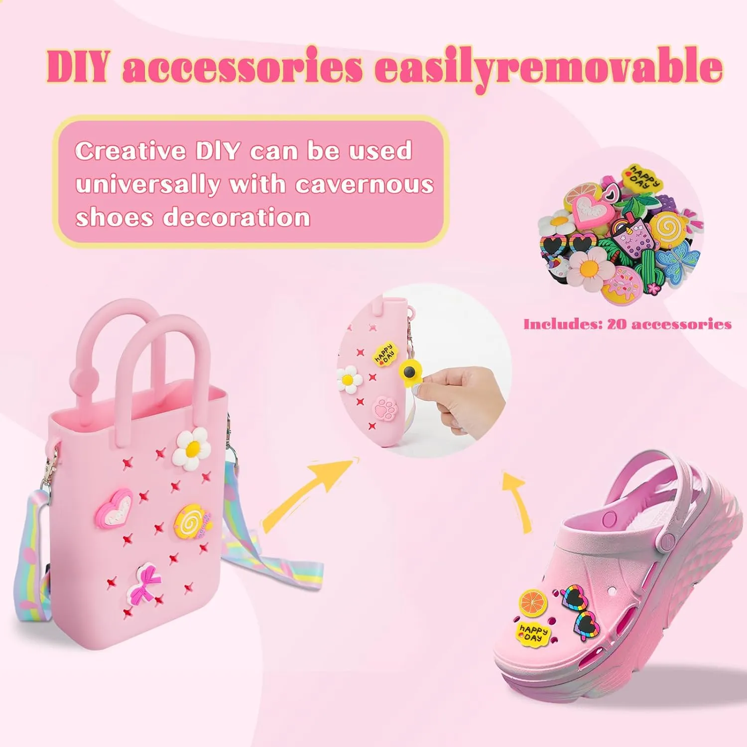 Silicone Hole Handbag Toddler Purse With Adjustable Shoulder Strap Can Be Diy Decoration, Girls Birthday Gift