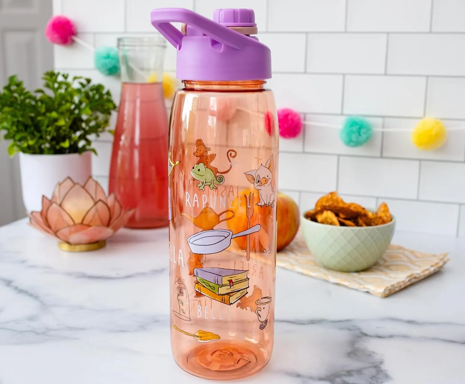 Silver Buffalo Disney Princess Icons Water Bottle With Screw-On Lid, 28 Ounces