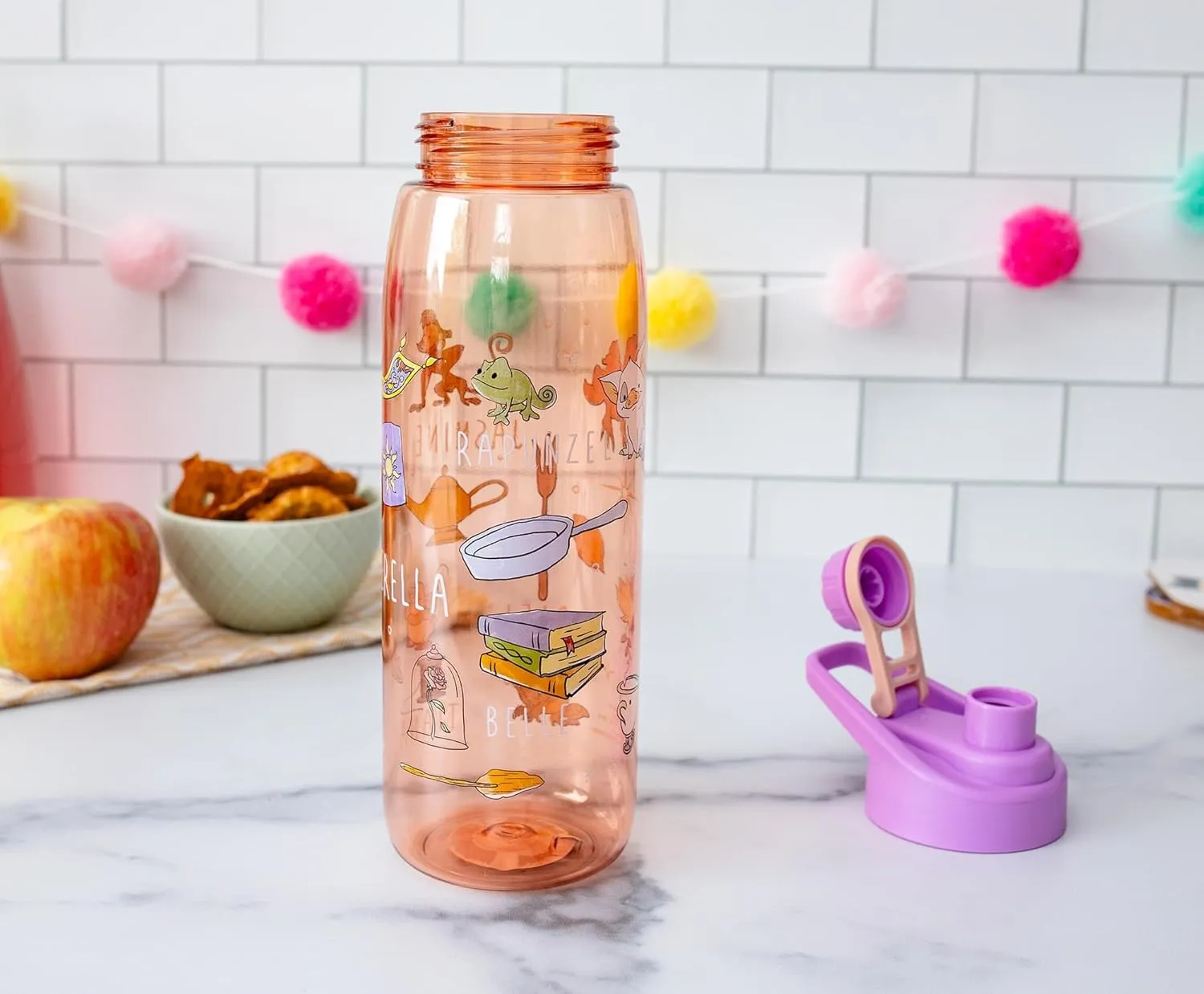 Silver Buffalo Disney Princess Icons Water Bottle With Screw-On Lid, 28 Ounces